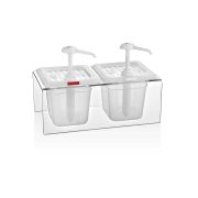 GASTROPLAST (Турция) Диспенсер для соуса 2 GN 1/6 h=150 мм. 2 л. на подставке, с дозатором (25 мл), п/п, прозрачный GP /1/