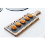 MGprof Блюдо для подачи прямоуг. 45*15 см. h=1,5 см. сланец, на дерев. подставке с ручкой MGprof (WB-003) /1/16/