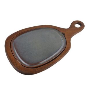 Bonna (Турция) Блюдо для подачи 24,5*20,5 см. h=2,5 см. с ручкой на дерев. подставке, фарфор серия Глоир Bonna /1/6/