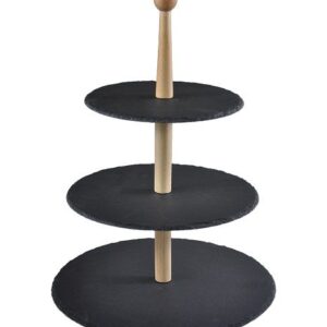 MGprof Этажерка 3-х ярусная d=20/25/30 см. h=38,5 см. дер. основание, черная, сланец MGprof /1/5/