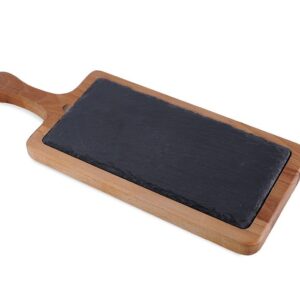 MGprof Блюдо для подачи прямоуг. 38*15 см. h=2 см. черное, сланец, на дерев. подставке с ручкой MGprof /1/
