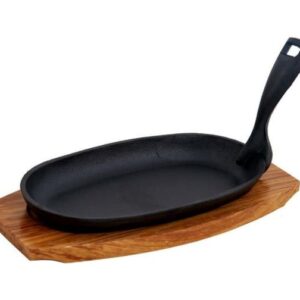 Чугун (Россия) Сковорода 22,5*12,5 см. h=4 см. 0,42 л. чугун. съемная ручка на дерев. подставке /1/12/