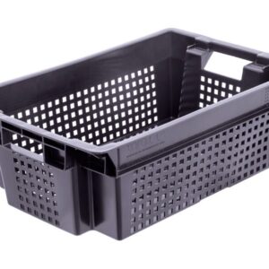 Ящики (Россия) Ящик 600*400*200 мм. для овощей конусный перфорир. дно перфоир., черный (крышка 70254,76402) /1/140/