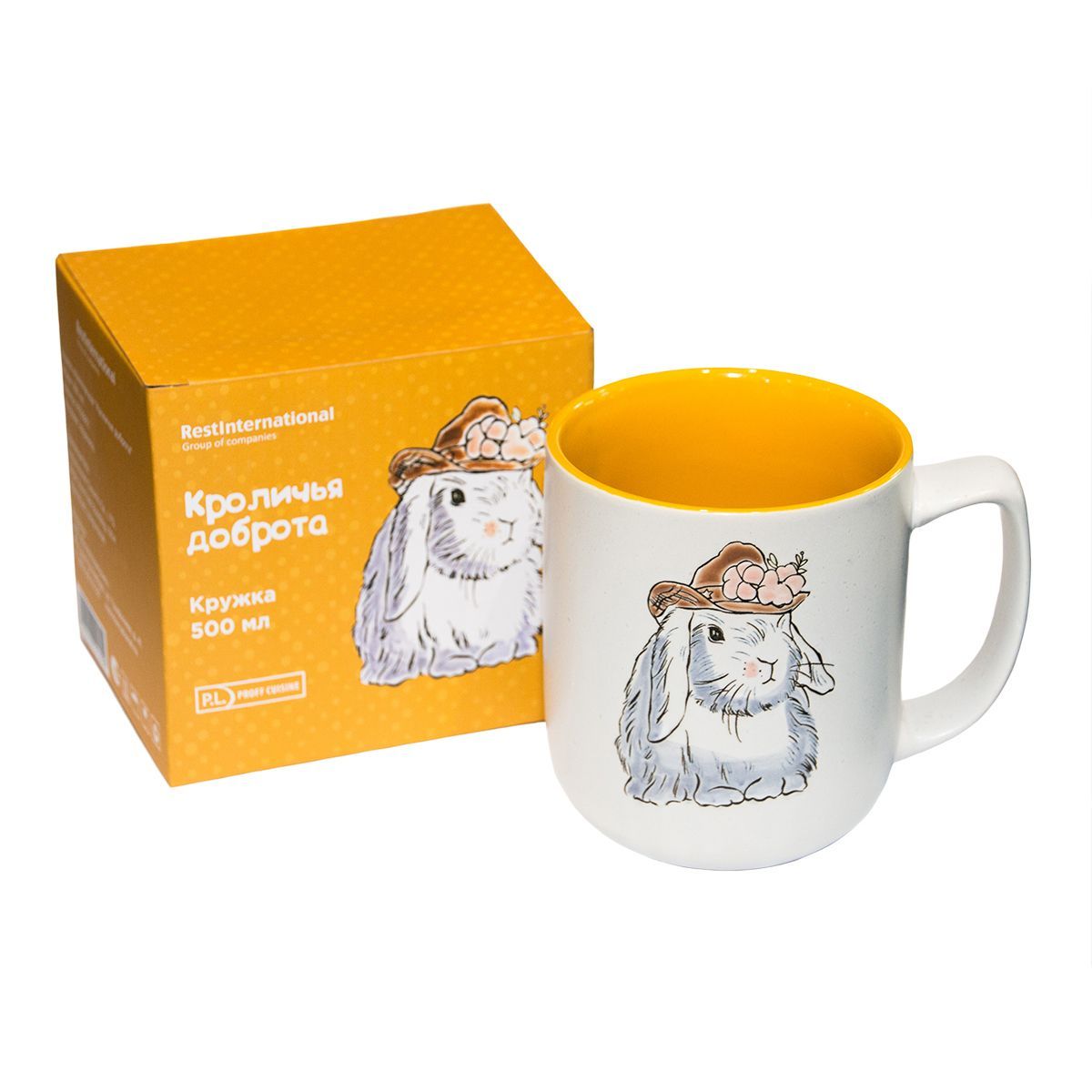 Кружка керамическая «Кроличья доброта» 500 мл (цвет белый,желтый внутри) P.L.