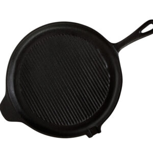 Сковорода 275/18 мм рифленая с ручкой и носиком чугун Luxstahl [НЕ866]