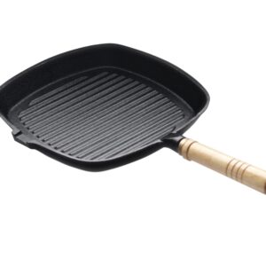 Сковорода чугунная рифленая 250х250 мм с деревянной ручкой Luxstahl [HE87]